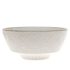 White Ceramic Bowl with Embossed Texture – 6 Inch Elegant Serving & Décor Bowl