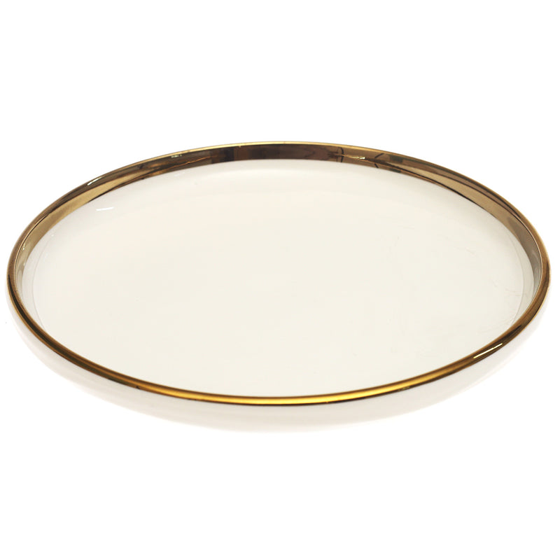 Gold Rim Deep Plate 10 Inch – Elegant White Ceramic Serving Plate - Habitt