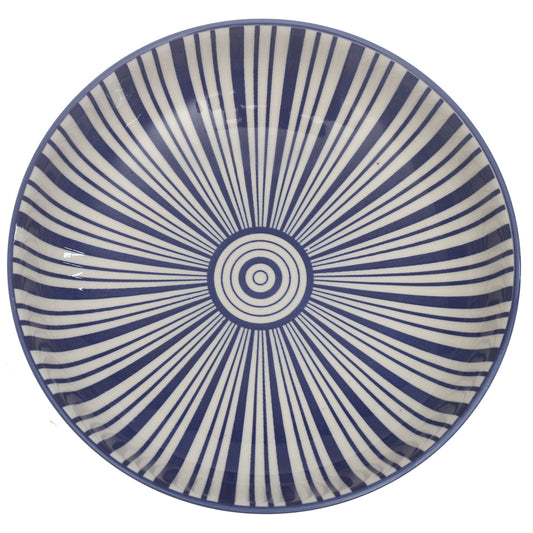 Light Blue Radial Stripe Deep Plate 8 Inch – Elegant Ceramic Serving Plate