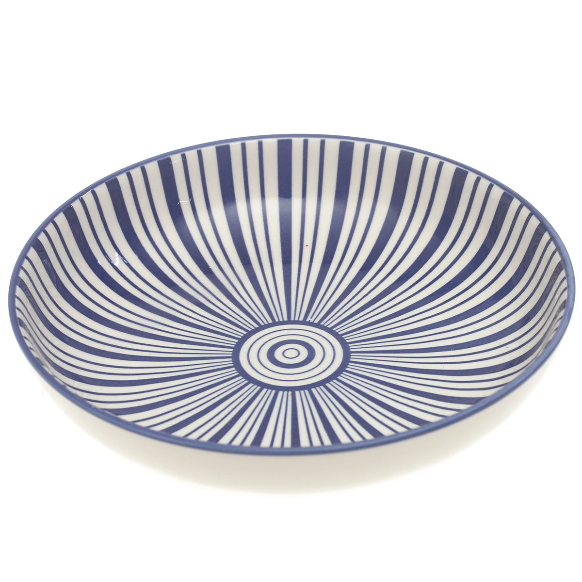 Light Blue Radial Stripe Deep Plate 8 Inch – Elegant Ceramic Serving Plate