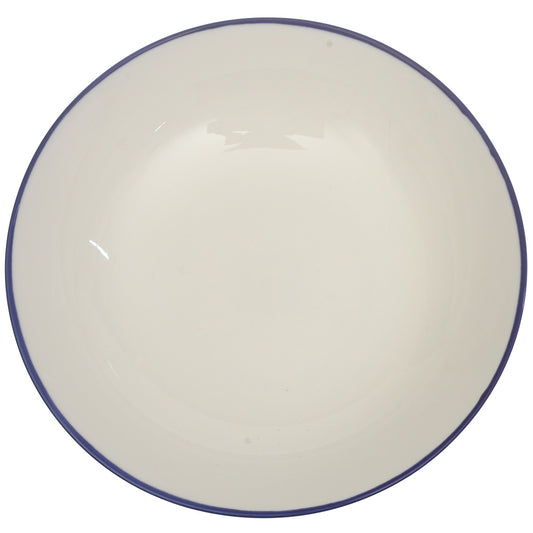 White Deep Plate with Blue Rim 11 Inch – Classic Ceramic Dinner Plate