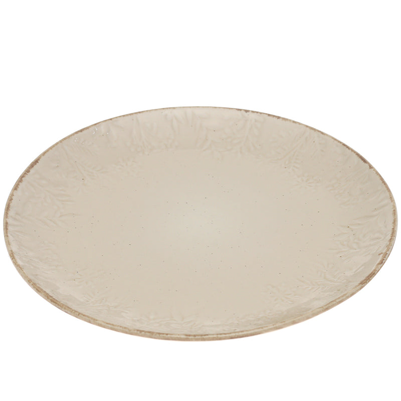 Beige Embossed Ceramic Dinner Plate 10.5 Inch – Elegant Stoneware Tableware - Habitt