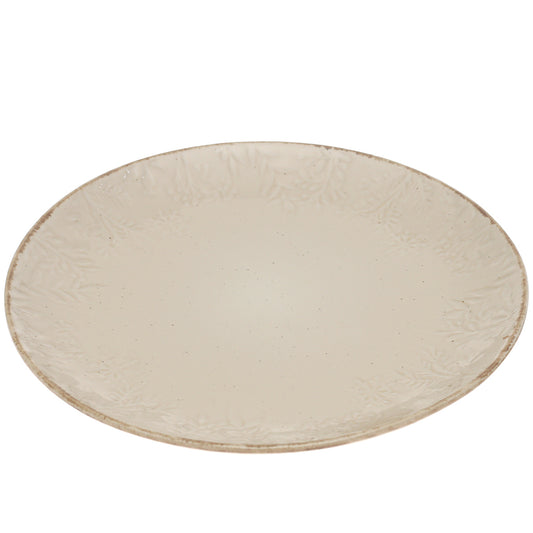 Beige Embossed Ceramic Dinner Plate 10.5 Inch – Elegant Stoneware Tableware