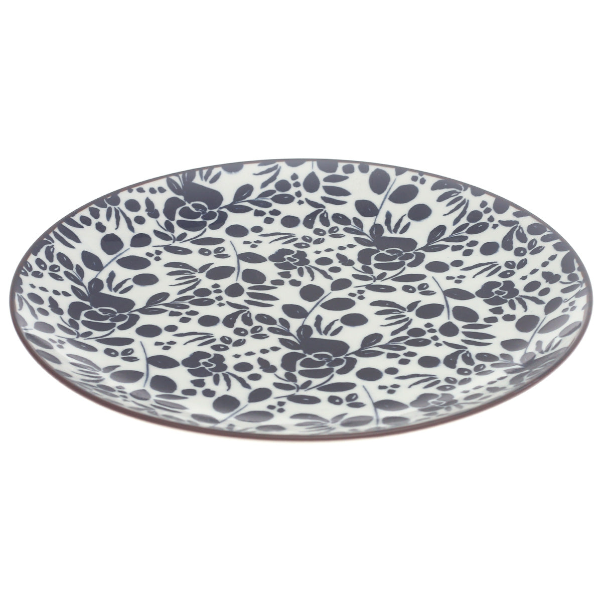 Black & White Floral Dinner Plate – 10 Inch Ceramic Plate