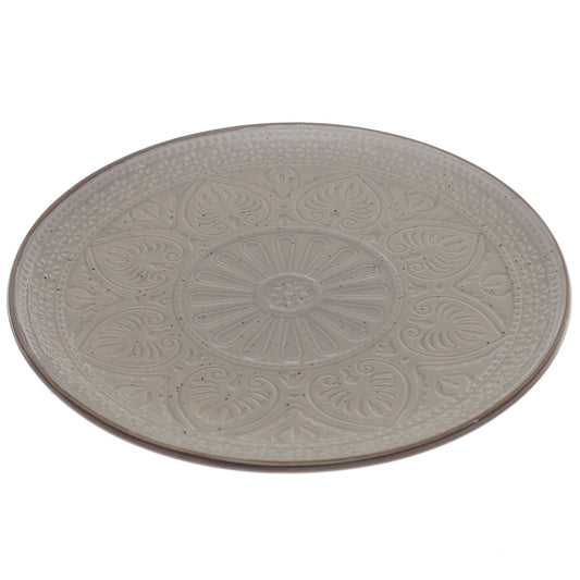 Brown Embossed Ceramic Dinner Plate 10.5 Inch – Classic Stoneware Tableware
