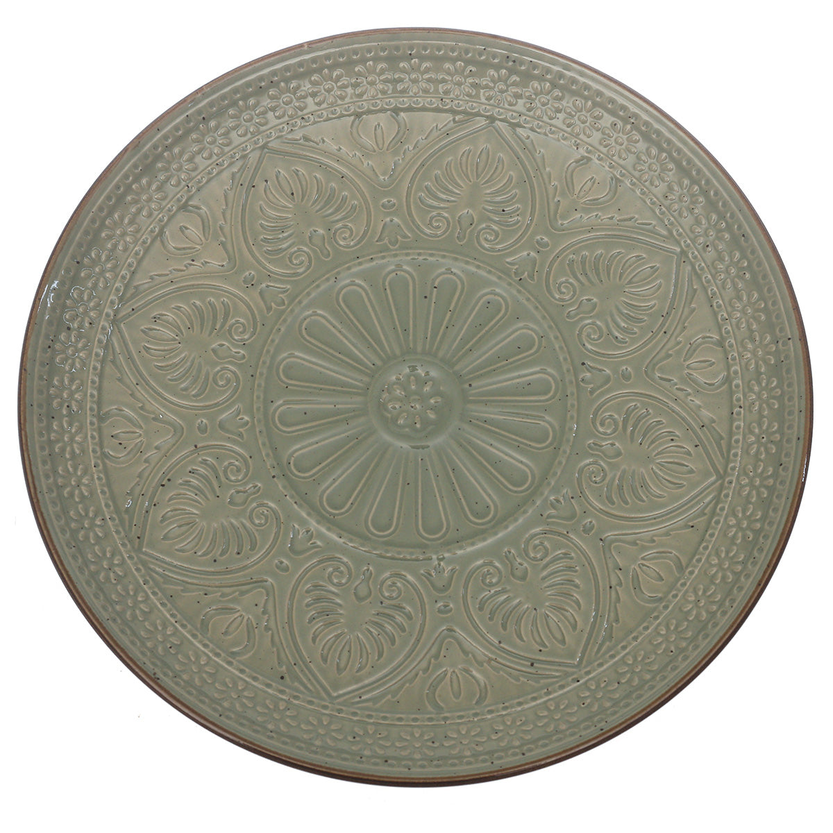Green Embossed Ceramic Dinner Plate 10.5 Inch – Elegant Stoneware Tableware