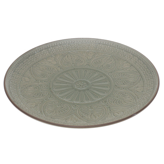 Green Embossed Ceramic Dinner Plate 10.5 Inch – Elegant Stoneware Tableware