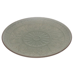 Green Embossed Ceramic Dinner Plate 10.5 Inch – Elegant Stoneware Tableware