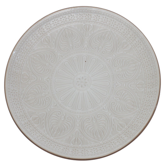 White Embossed Ceramic Dinner Plate 10.5 Inch – Classic Stoneware Tableware