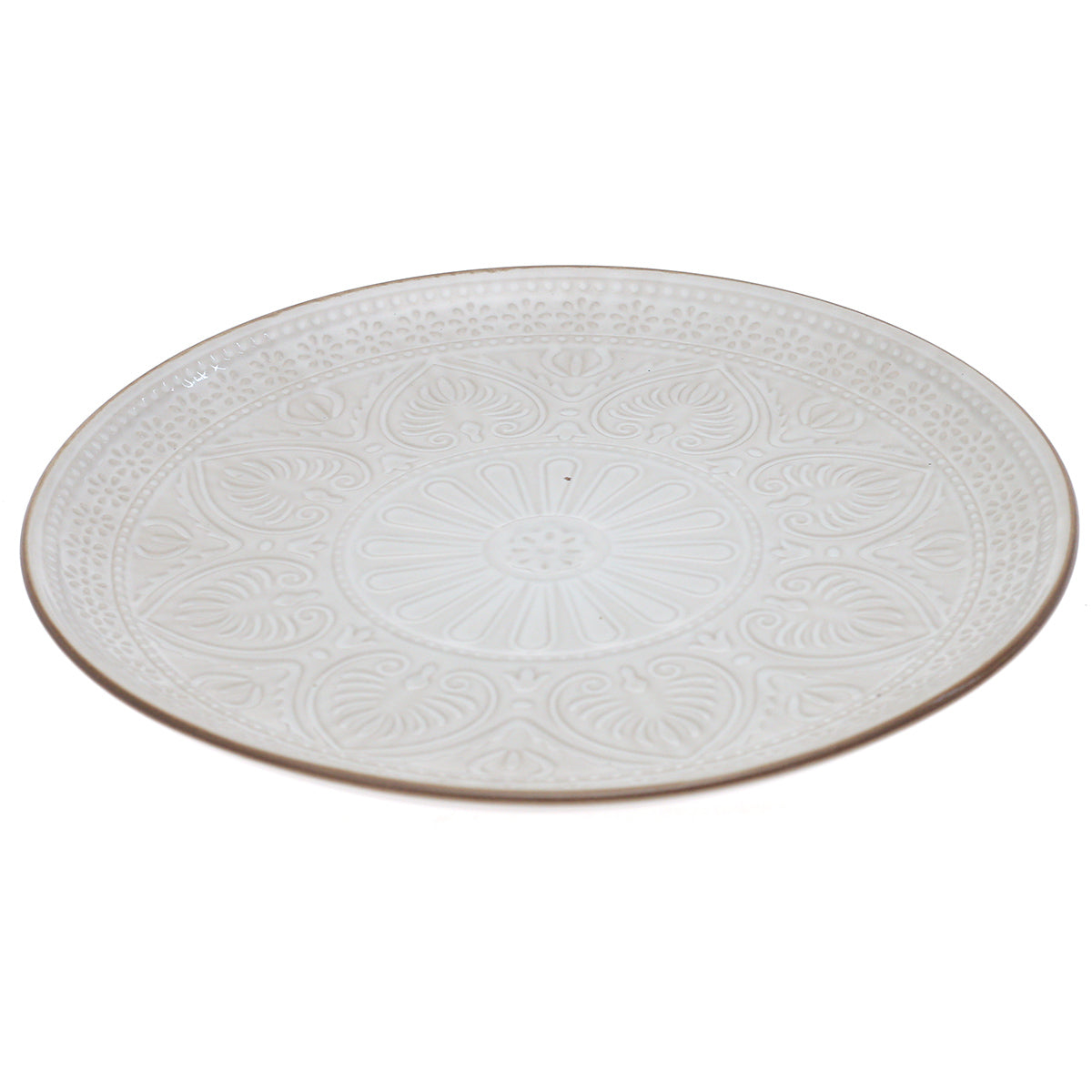White Embossed Ceramic Dinner Plate 10.5 Inch – Classic Stoneware Tableware - Habitt