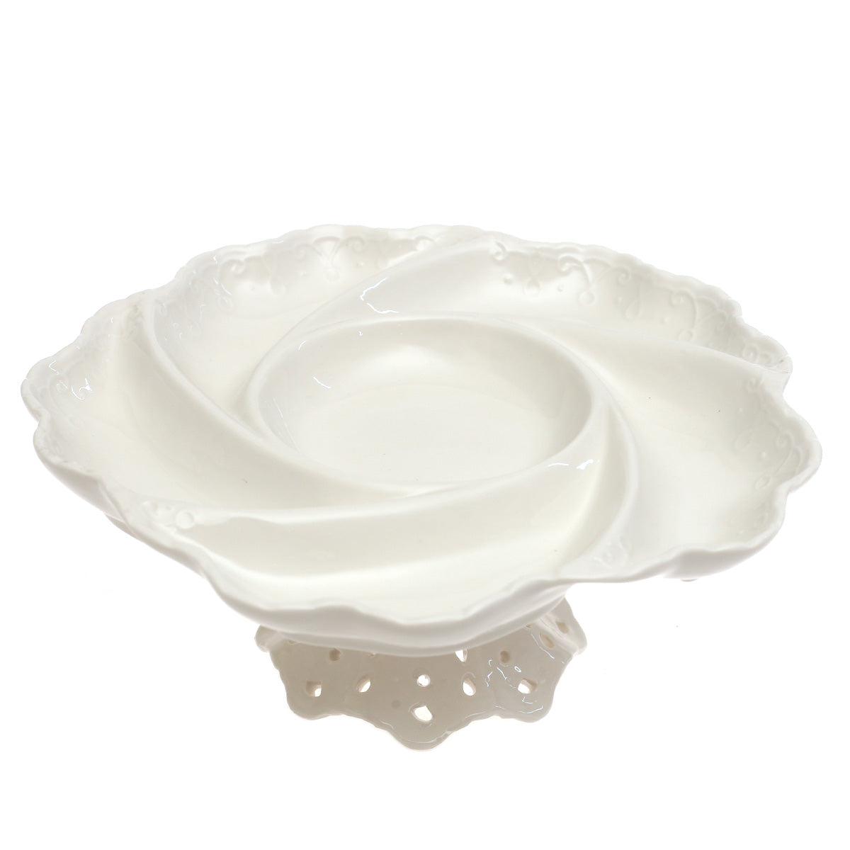 White Pedestal Dry Fruit Dish – 10.5 Inch Decorative Ceramic Serving Dish - Habitt