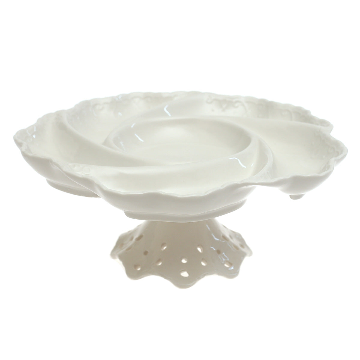 White Pedestal Dry Fruit Dish – 10.5 Inch Decorative Ceramic Serving Dish - Habitt