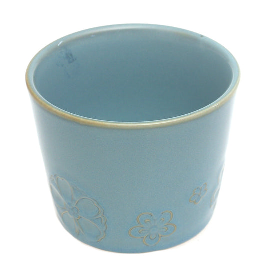Blue Ceramic Mug with Floral Embossing – 3.5 × 3 Inch Tea & Coffee Mug