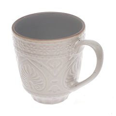Brown Embossed Ceramic Mug 3.5 x 4 Inch – Classic Stoneware Coffee Mug