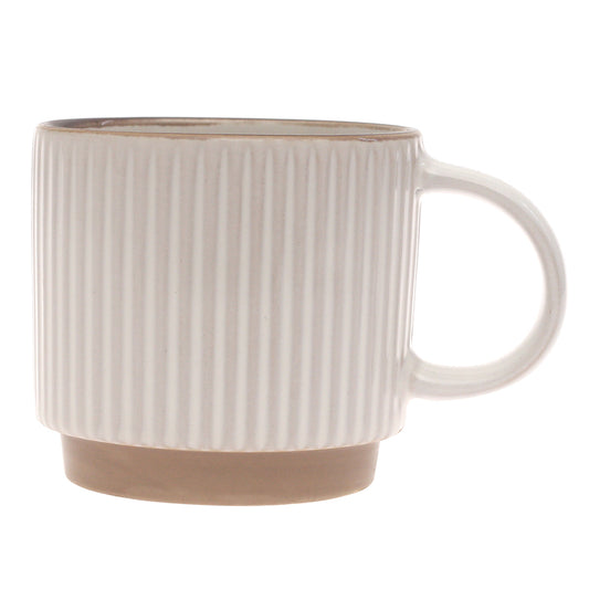 White Ribbed Ceramic Mug 3.5 x 4 Inch | Minimalist Coffee & Tea Mug with Natural Base