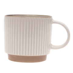 White Ribbed Ceramic Mug 3.5 x 4 Inch | Minimalist Coffee & Tea Mug with Natural Base