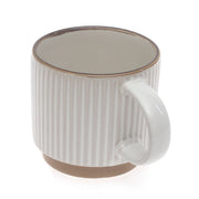White Ribbed Ceramic Mug 3.5 x 4 Inch | Minimalist Coffee & Tea Mug with Natural Base - Habitt