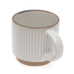 White Ribbed Ceramic Mug 3.5 x 4 Inch | Minimalist Coffee & Tea Mug with Natural Base