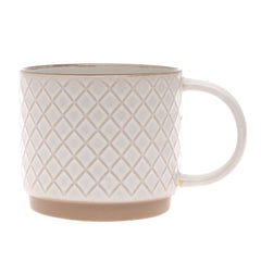White Diamond-Textured Ceramic Mug 4 x 4 Inch | Elegant Coffee & Tea Mug with Natural Base