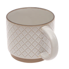 White Diamond-Textured Ceramic Mug 4 x 4 Inch | Elegant Coffee & Tea Mug with Natural Base