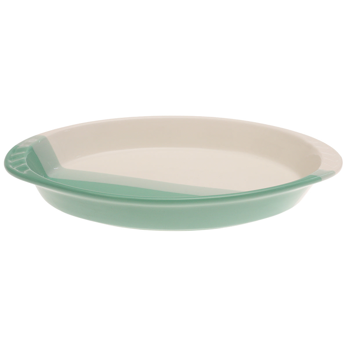 Oval Ceramic Serving Dish in Green & White – 7.5 x 14 Inch