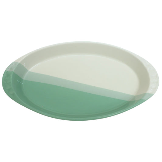 Oval Ceramic Serving Dish in Green & White – 7.5 x 14 Inch