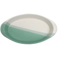 Oval Serving Dish – Green & White Ceramic Platter 6.5 x 12 Inch