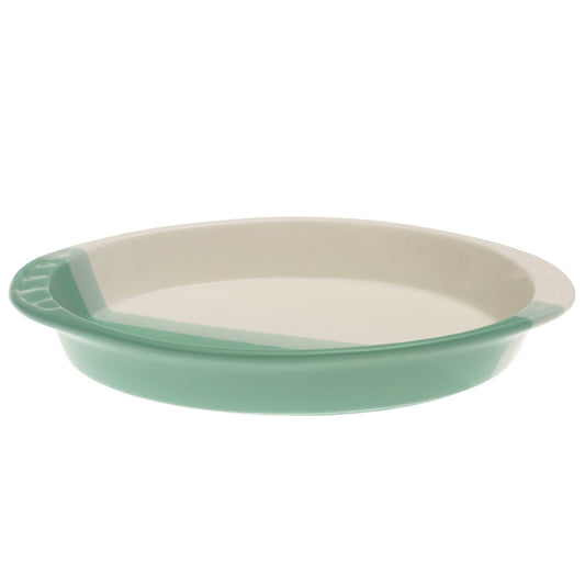 Oval Serving Dish – Green & White Ceramic Platter 6.5 x 12 Inch