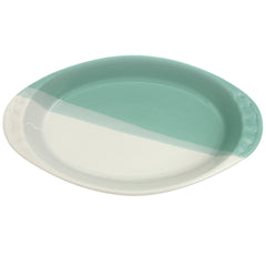 Oval Serving Dish – Green & White Ceramic Platter (Small) | 5.5 x 10 Inch