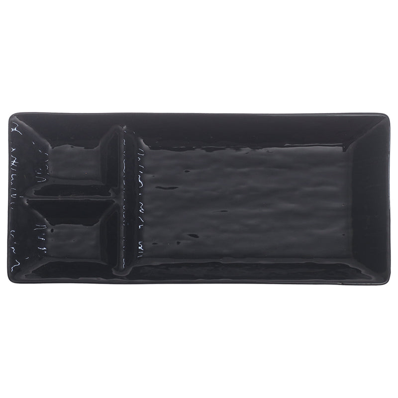 Black Ceramic Platter – 4.5 x 10 Inches | Divided Modern Serving Platter - Habitt