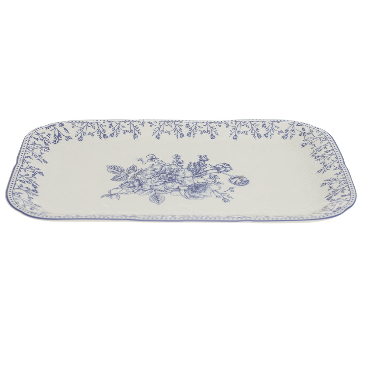 Blue & White Floral Serving Platter 8 x 12 Inch – Classic Rectangular Ceramic Platter - Habitt