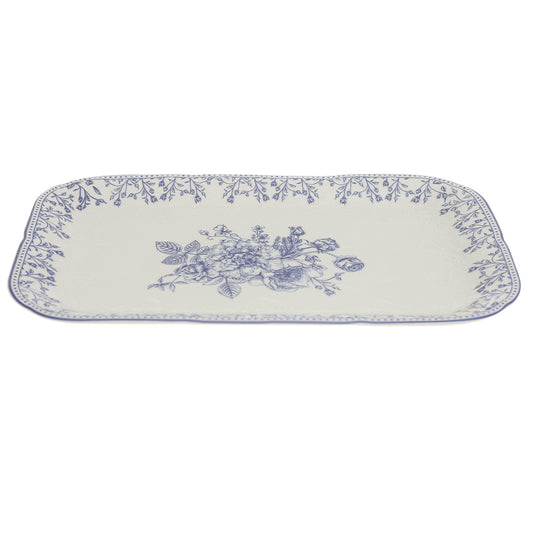 Blue & White Floral Serving Platter 8 x 12 Inch – Classic Rectangular Ceramic Platter - Habitt