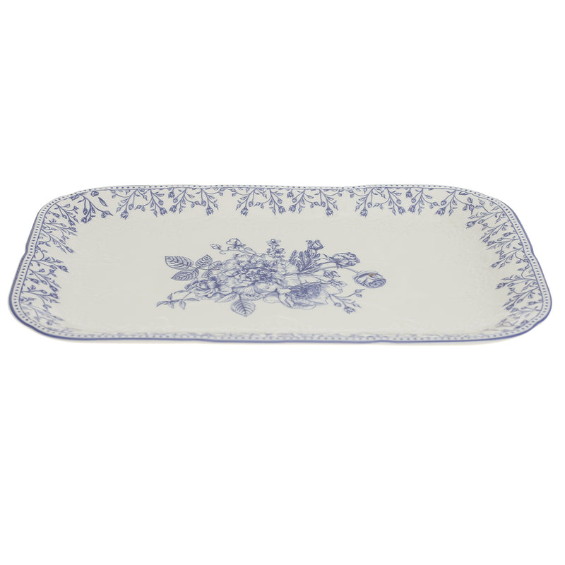 Blue & White Floral Serving Platter 8 x 12 Inch – Classic Rectangular Ceramic Platter - Habitt
