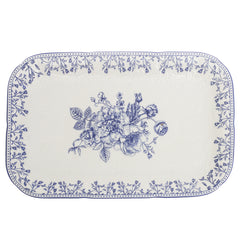Blue & White Floral Serving Platter 8 x 12 Inch – Classic Rectangular Ceramic Platter - Habitt