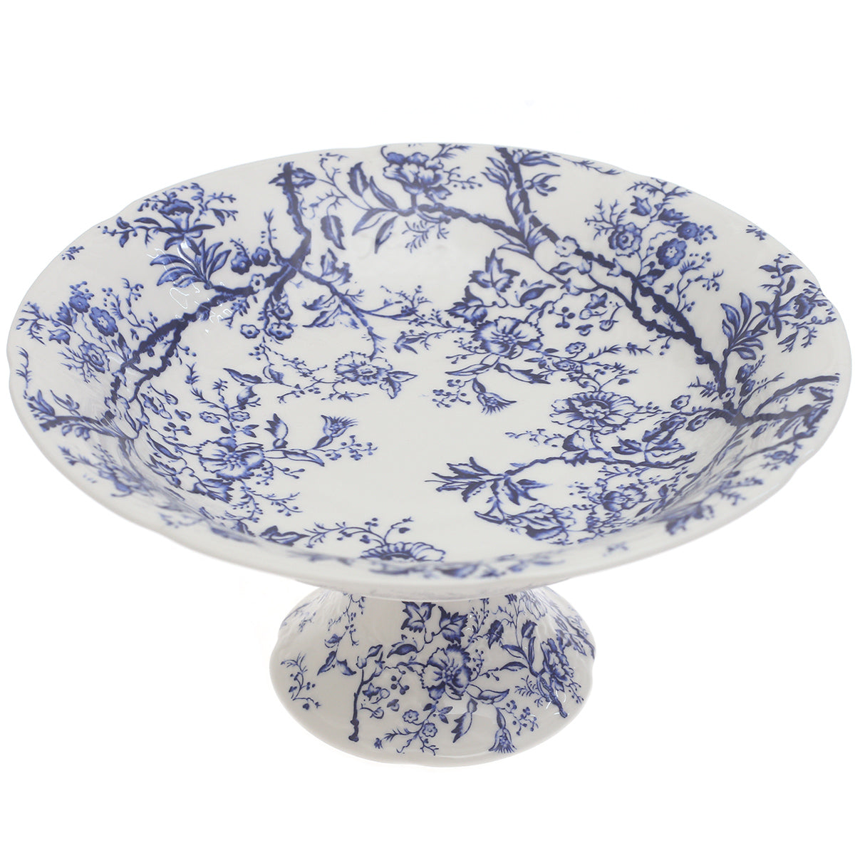 Blue & White Pedestal Serving Platter 9 Inch – Elegant Floral Ceramic Cake & Display Stand - Habitt