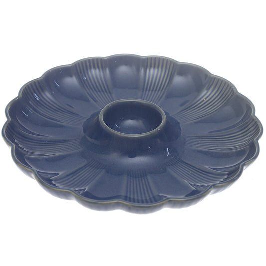 Blue Ceramic Platter – Textured Floral Design | 10 Inch