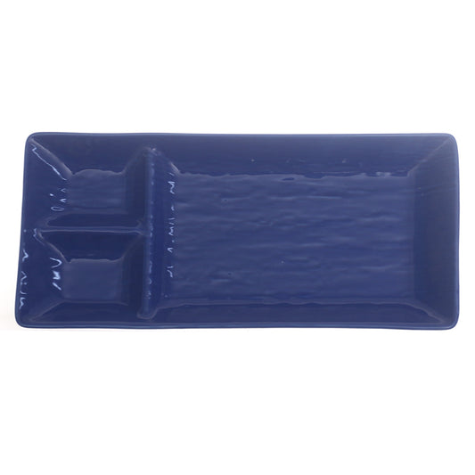 Blue Rectangular Divided Serving Platter – 4.5 x 10 Inch | Gloss Finish Tableware