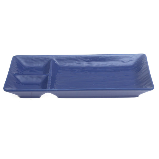 Blue Rectangular Divided Serving Platter – 4.5 x 10 Inch | Gloss Finish Tableware