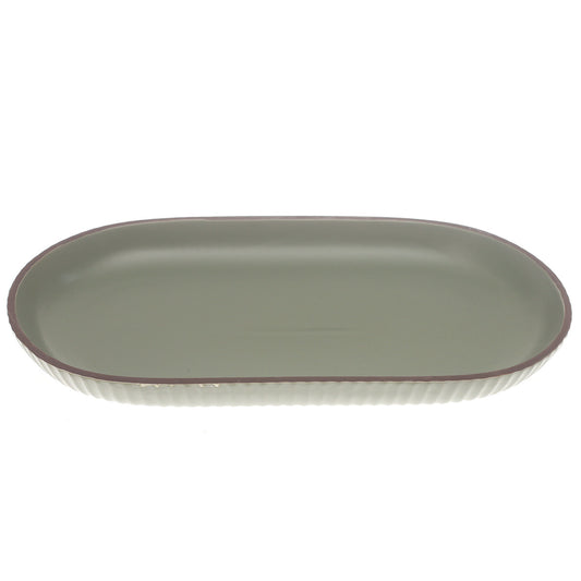 Green Ceramic Platter – Minimal Oval Design | 7 x 12 Inch