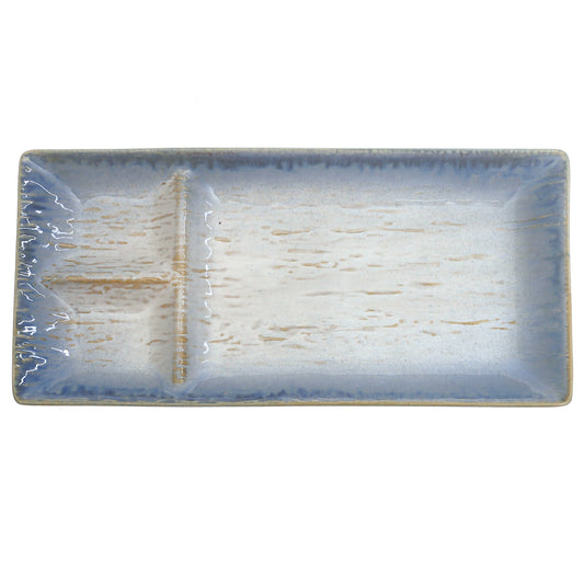 Light Blue Rectangular Divided Serving Platter – 4.5 x 10 Inch