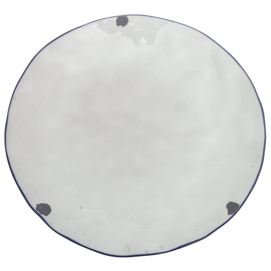 White Ceramic Serving Platter 12 Inch – Round Plate with Blue Rim Accent - Habitt