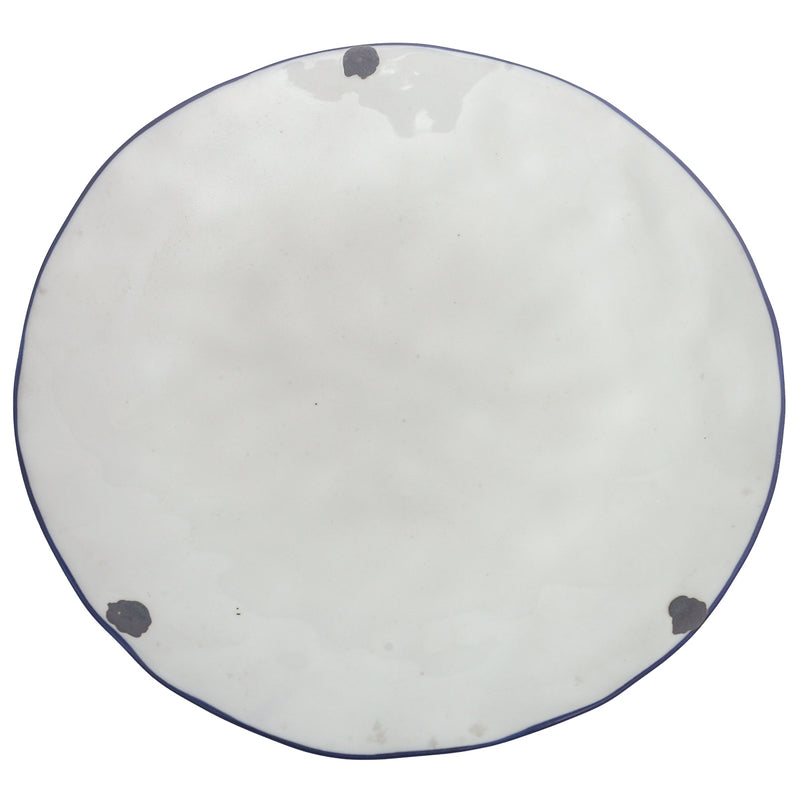White Ceramic Serving Platter 12 Inch – Round Plate with Blue Rim Accent - Habitt