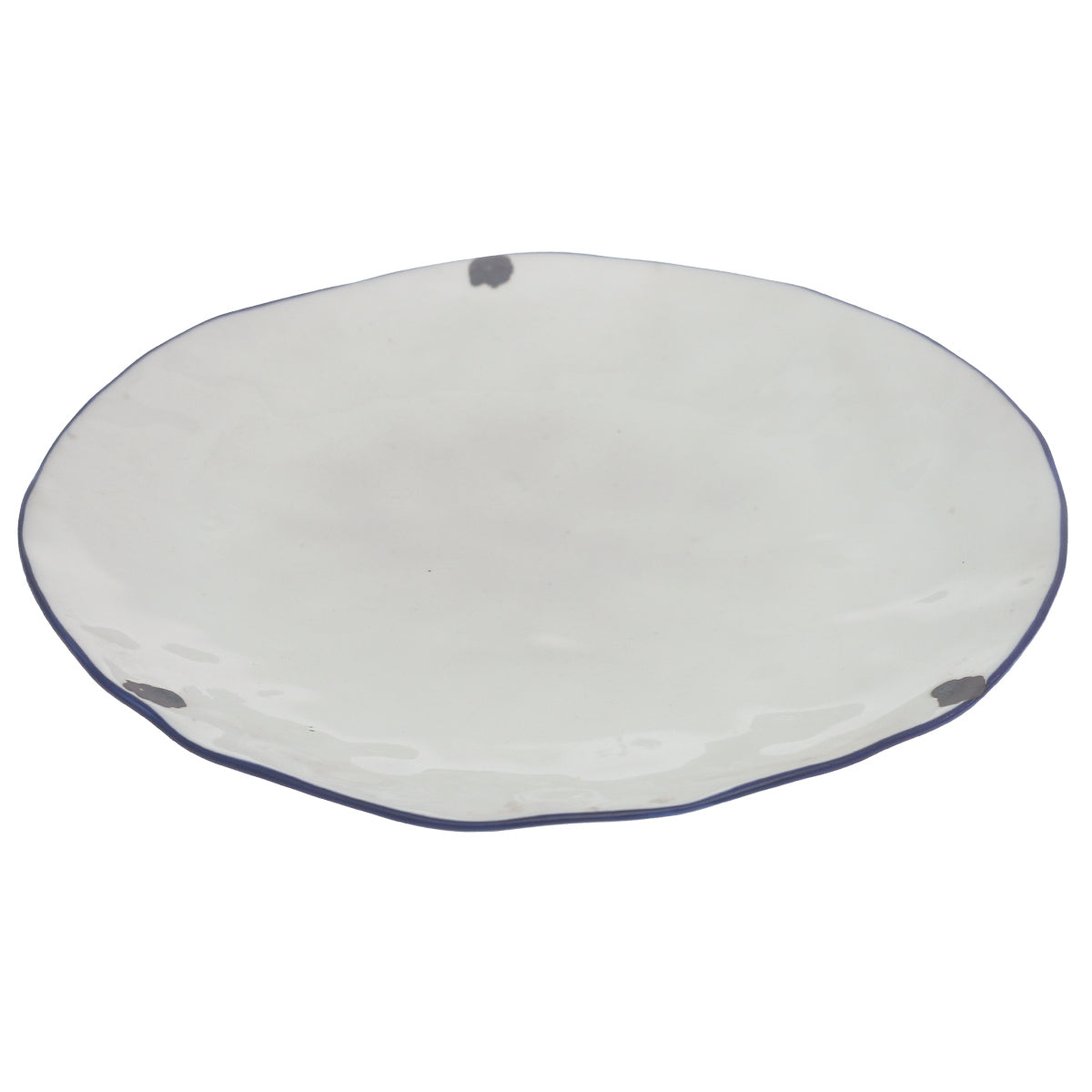 White Ceramic Serving Platter 12 Inch – Round Plate with Blue Rim Accent - Habitt