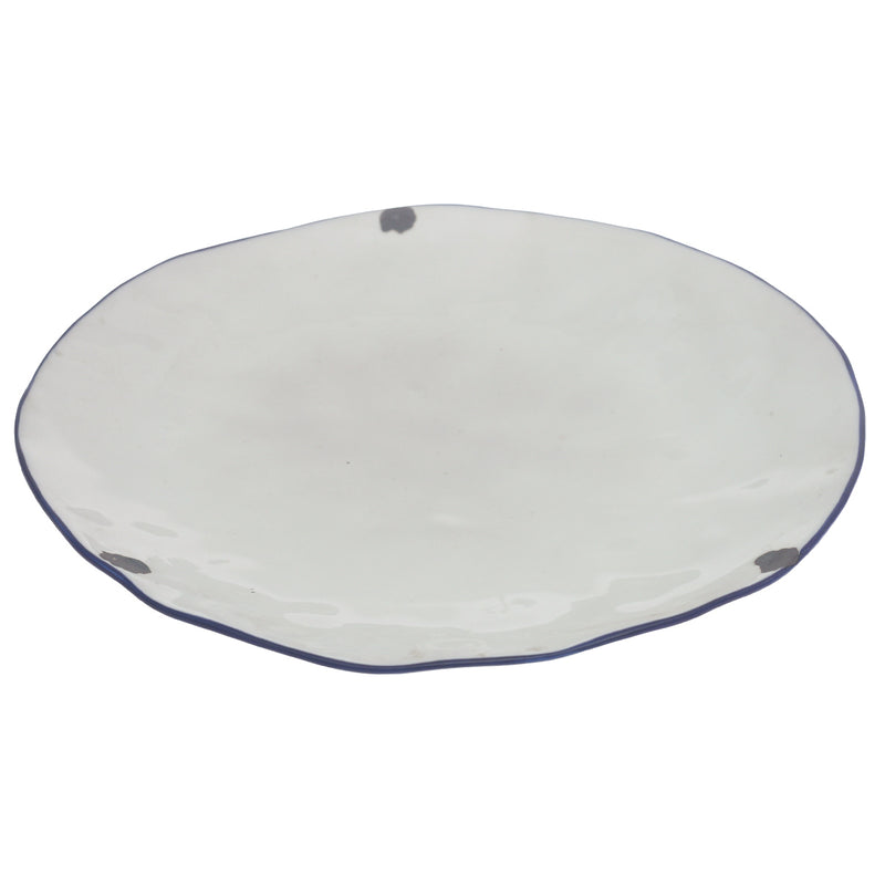 White Ceramic Serving Platter 12 Inch – Round Plate with Blue Rim Accent - Habitt