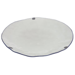 White Ceramic Serving Platter 12 Inch – Round Plate with Blue Rim Accent - Habitt