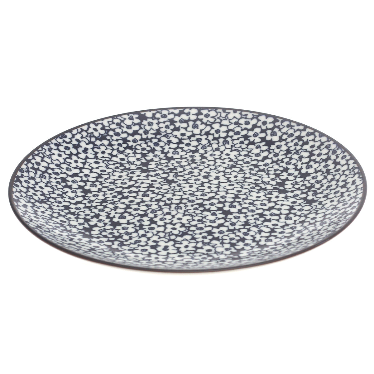 Black, Blue & White Ceramic Quarter Plate 8.5 Inch – Floral Pattern Dinner Plate