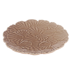 Brown Ceramic Quarter Plate 8 Inch – Textured Floral Design Snack & Dessert Plate
