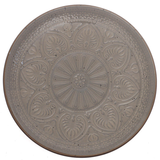 Brown Embossed Ceramic Quarter Plate 8 Inch