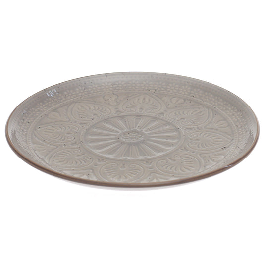 Brown Embossed Ceramic Quarter Plate 8 Inch