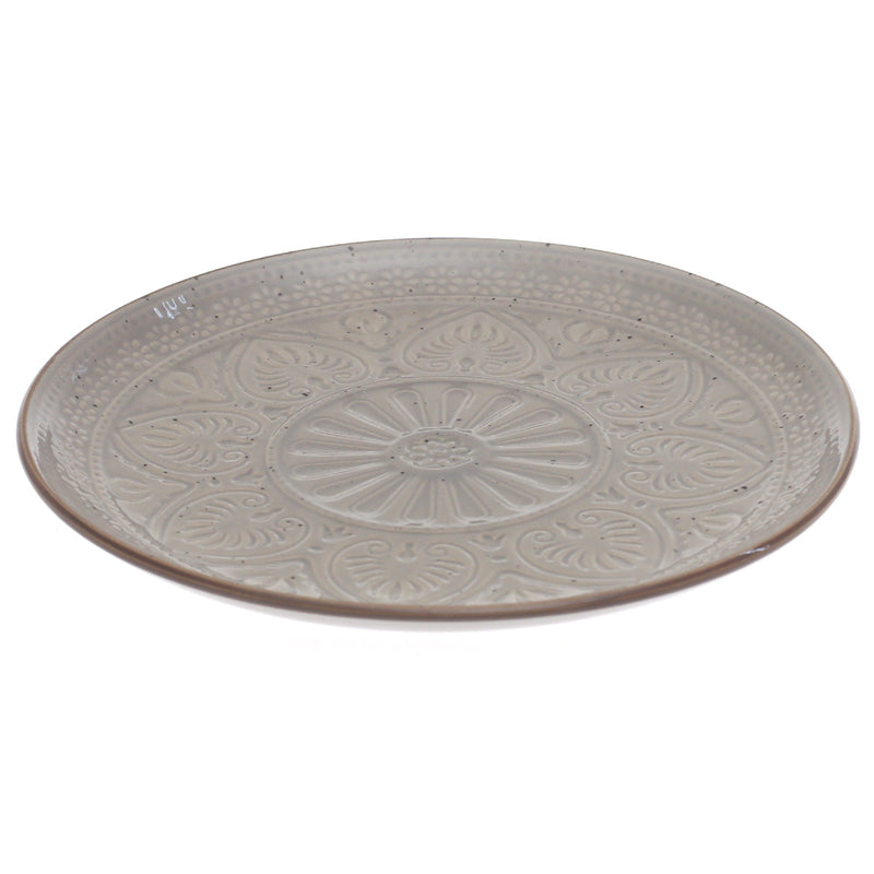 Brown Embossed Ceramic Quarter Plate 8 Inch - Habitt